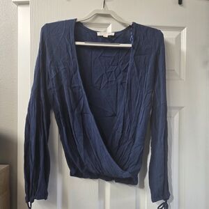 Elegant Navy Blue Women's Wrap Top